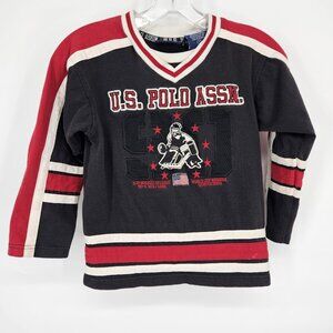 U.S. Polo Assn. Hockey Shirt Long Sleeve Youth 7 Black Red Goalie 90s Style Cup